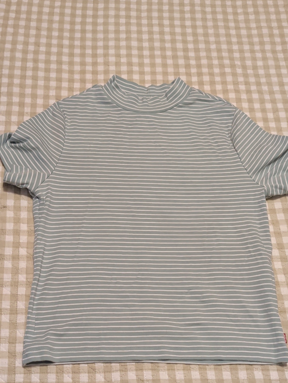 Levis Striped Mock Neck Tee - Pale Blue & White